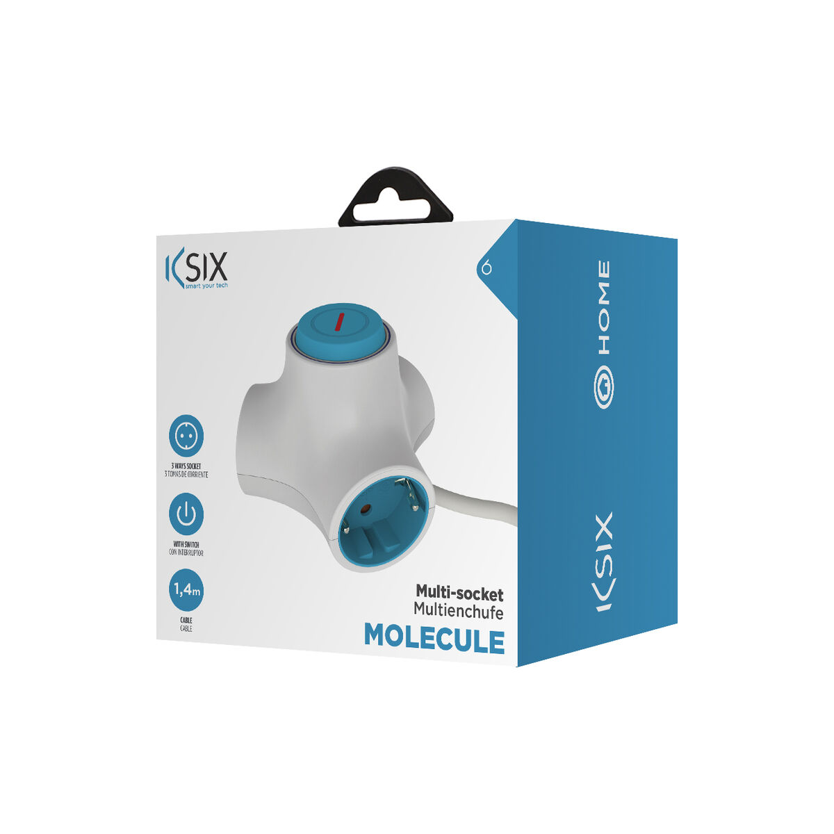 Extensão com 3 tomadas com interruptor KSIX MOLECULE